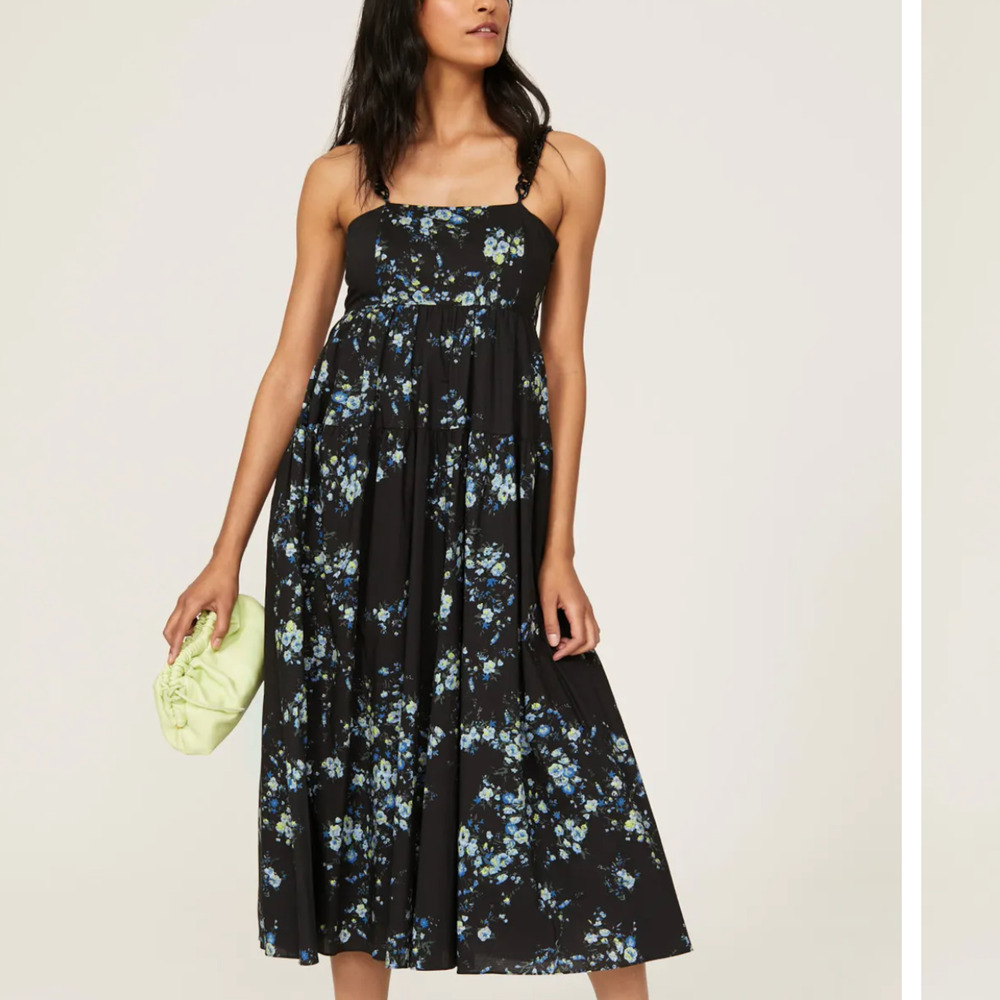 Les Reveries Black Floral Midi Dress SIZE 0 Babydoll Chain Straps Designer $515